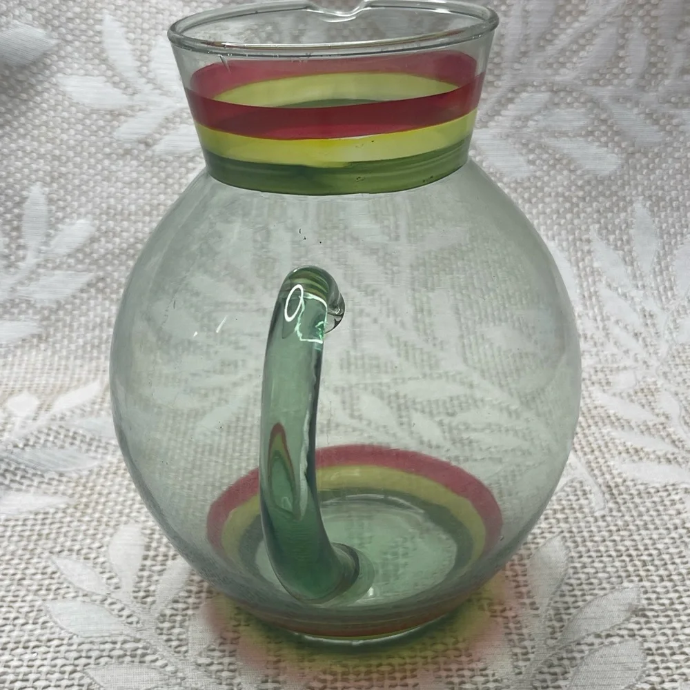 Colorful Glass Pitcher with Striped Design